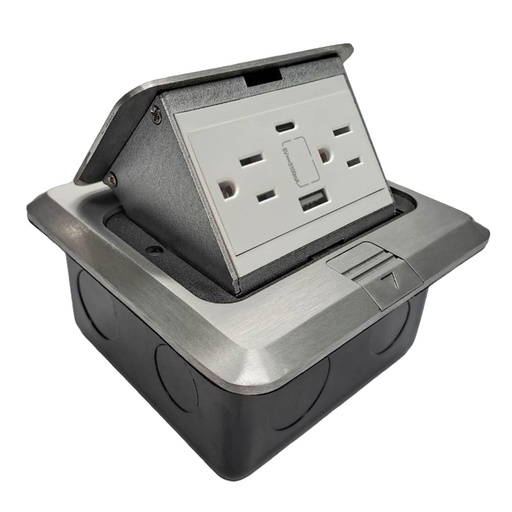 [070806] [IG-TDEUC] Igoto - Toma Corriente Doble + USB + Tipo C para Empotrar con Cajetin 4x4 Acero Inoxidable