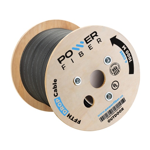 [021240] [POWER-DROP-G57A1-1KM-4] Power Fiber - Cable Drop Outdoor de Fibra Optica FTTH 4 Hilos G57A1 [Bobina 1000 Metros]