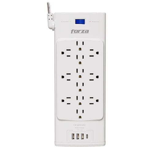 [061080] [FSP-1221USBCW] Forza - Protector de Voltaje 1625W/2700J 110V/240V [12] Tomas + [3] USBA + [1] USBC