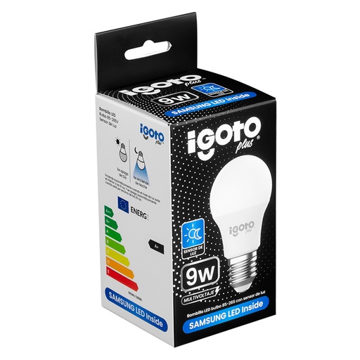 [050770] [IG-BLLS9W] Igoto - Bombillo LED Bulbo 9W 6500K Luz Fria Rosca E27 con sensor de Luz