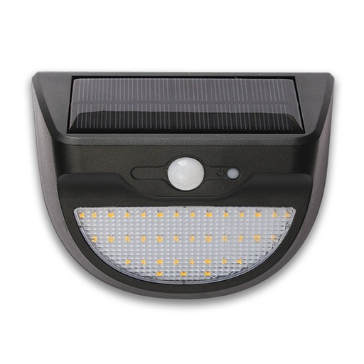 [050786] [LPS-1803] Lucerna - Aplique Solar Negro 3k de policarbonato con sensor de movimiento y bateria 3,7v 1800mAh IP44