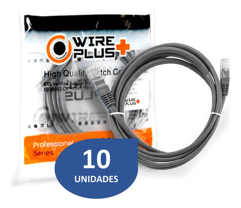 [020053] [WP-PC-C5E-1GRAY-10UND] Wireplus - Patch Cord UTP Categoria 5E Color Gris [1 Metro] [10 Unidades]