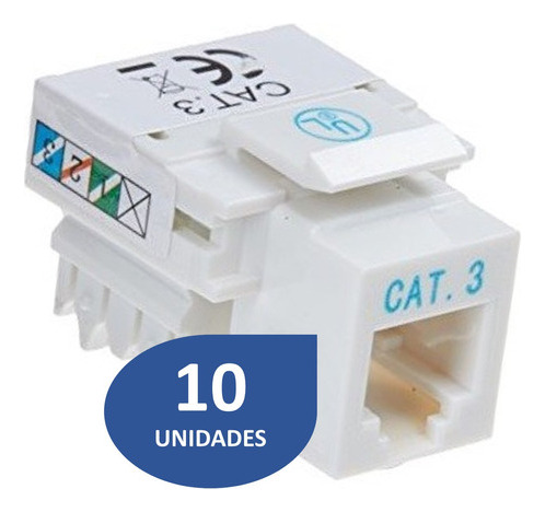 [020060] [WP-KRJ-C3TLF-10UND] Wireplus - Conector Keystone Jack Coupler Categoria 3 Blanco [10 Unidades]