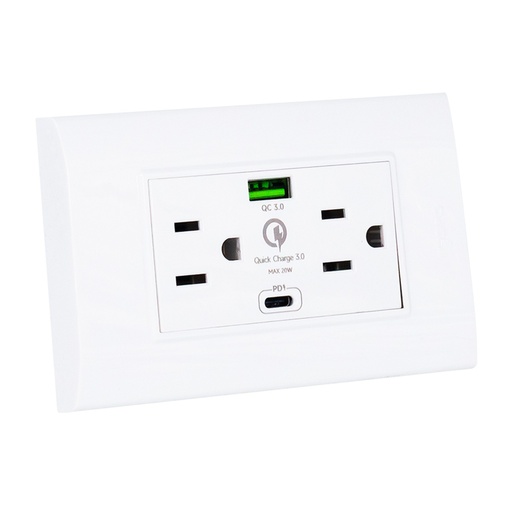 [070831] [B105/2U-C-W] Igoto - Toma Corriente con Tierra + USB y Tipo C Serie B [Blanco]