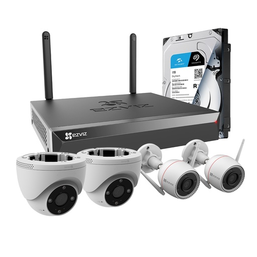 [010878] [KITCAM18] Ezviz - Kit Cámaras de Seguridad Inalambricas 8CH NVR X5S + 2 Bullet C3TN HD [3MP] + 2 Domo H4 HD [3MP] + 1Tb