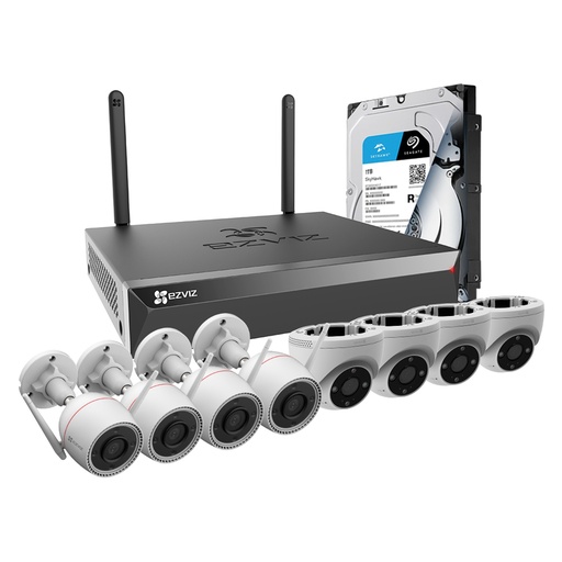 [010879] [KITCAM19] Ezviz - Kit Cámaras de Seguridad Inalambricas 8CH NVR X5S + 4 Bullet C3TN HD [3MP] + 4 Domo H4 HD [3MP] + 1Tb
