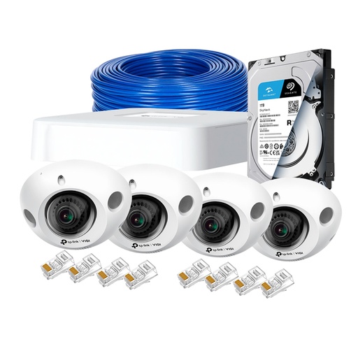[010880] [KITCAM20] Vigi By TP-Link - Kit Cámaras de Seguridad 4CH IP POE 4 Mini Domo con Audio [3MP] 1Tb con Accesorios