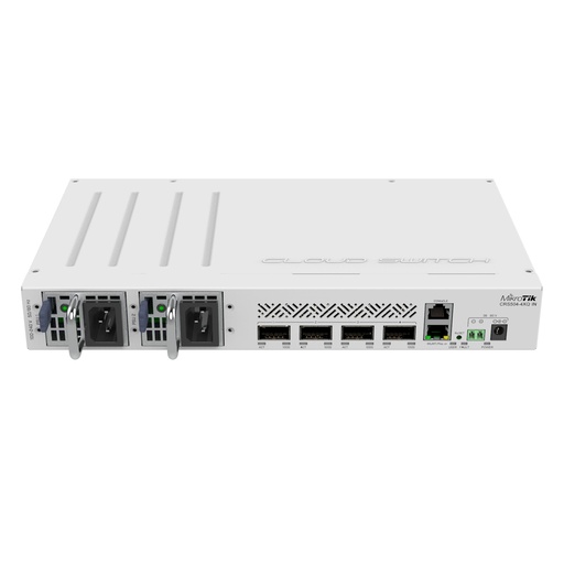 [021590] [CRS504-4XQ-IN] Mikrotik - Cloud Router Switch 4 puertos QSFP28 de 100 Gigabit PoE en 802.3 bt (25W sin accesorios) RouterOS (solo v7)