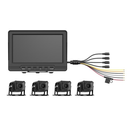 [010898] [AE-VD2501A-A/NTSC] Hikvision - Sistema de Monitoreo Local 4 Cámaras 1080p para Exterior (IP68) y Pantalla LCD de 7" a Color Soporta Cambio de Cámara al Dar Reversa al Vehiculo
