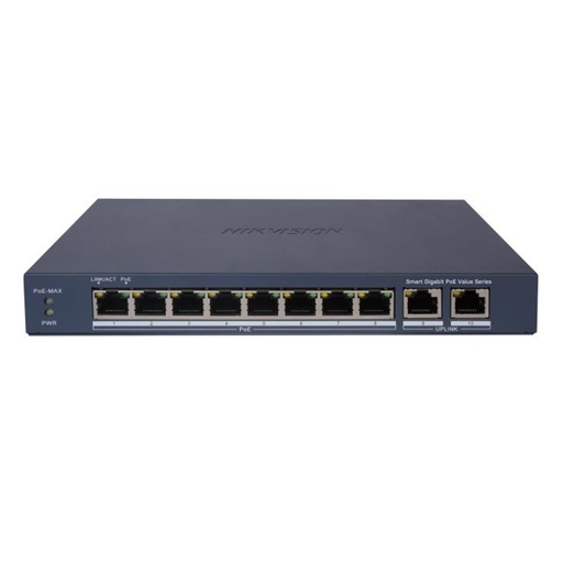 [021608] [DS-3E1510P-EI/M(O-STD)] Hikvision - Switch Gigabit PoE+ Administrable 8 Puertos 1000 Mbps PoE+ 2 Puertos 1000 Mbps de Uplink Configuración Nube Hik-PartnerPro Modo Extendido hasta 300 Metros 60W
