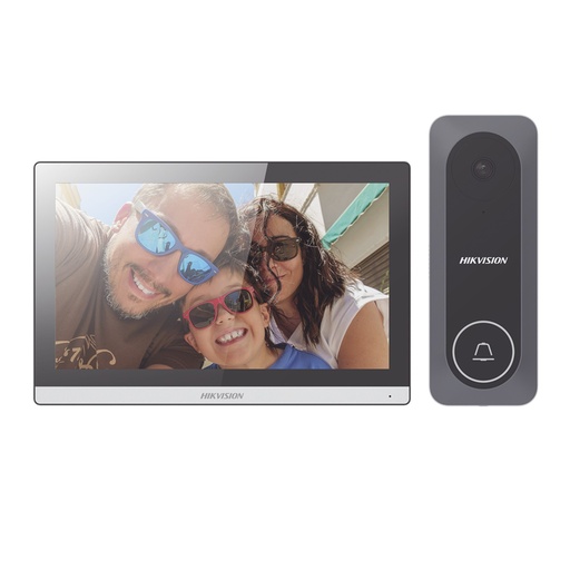[090279] [DS-KIS312-P(O-STD)] Hikvision - Kit de Videoportero Hibrido TurboHD con Pantalla LCD Touch de 7" Wi-Fi Frente de Calle para Exterior de Policarbonato 720p 130° de Visión (Gran Angular)