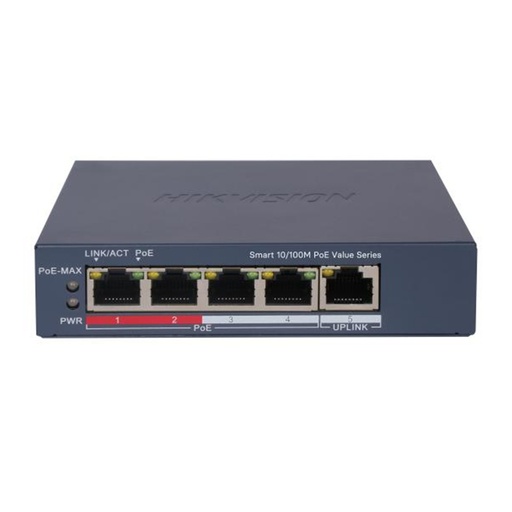 [021613] [DS-3E1105P-EI/M-V2] Hikvision - Switch POE+ 4 Puertos a 10/100 Mbps + 1 Puerto Uplink Modo Extendido hasta 300 Metros 45W