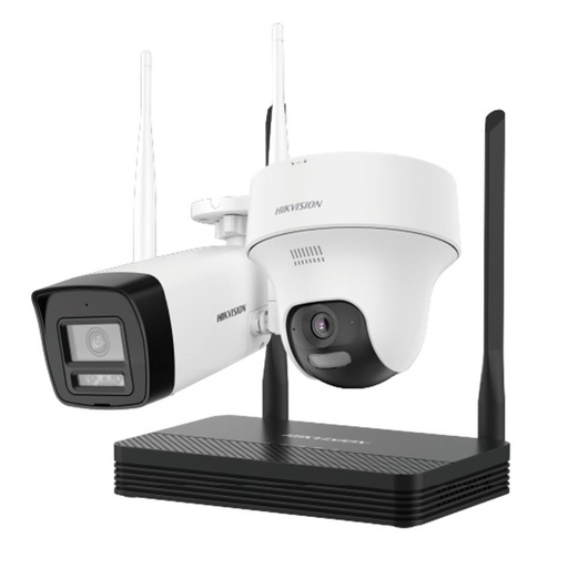 [010926] [DS-J142I/NKS424W02H] Hikvision - Kit IP Inalámbrico [4Mp] NVS 4 Canales Wi-Fi 2 Cámaras Bullet Exterior con Lente 2.8 mm y Dual Light Audio Bidireccional Soporta Micro SD de 512 GB